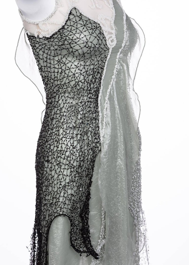 Rodarte Runway Beaded Metal Net Sea Foam Lame Swarovski Crystals Dress, 2015