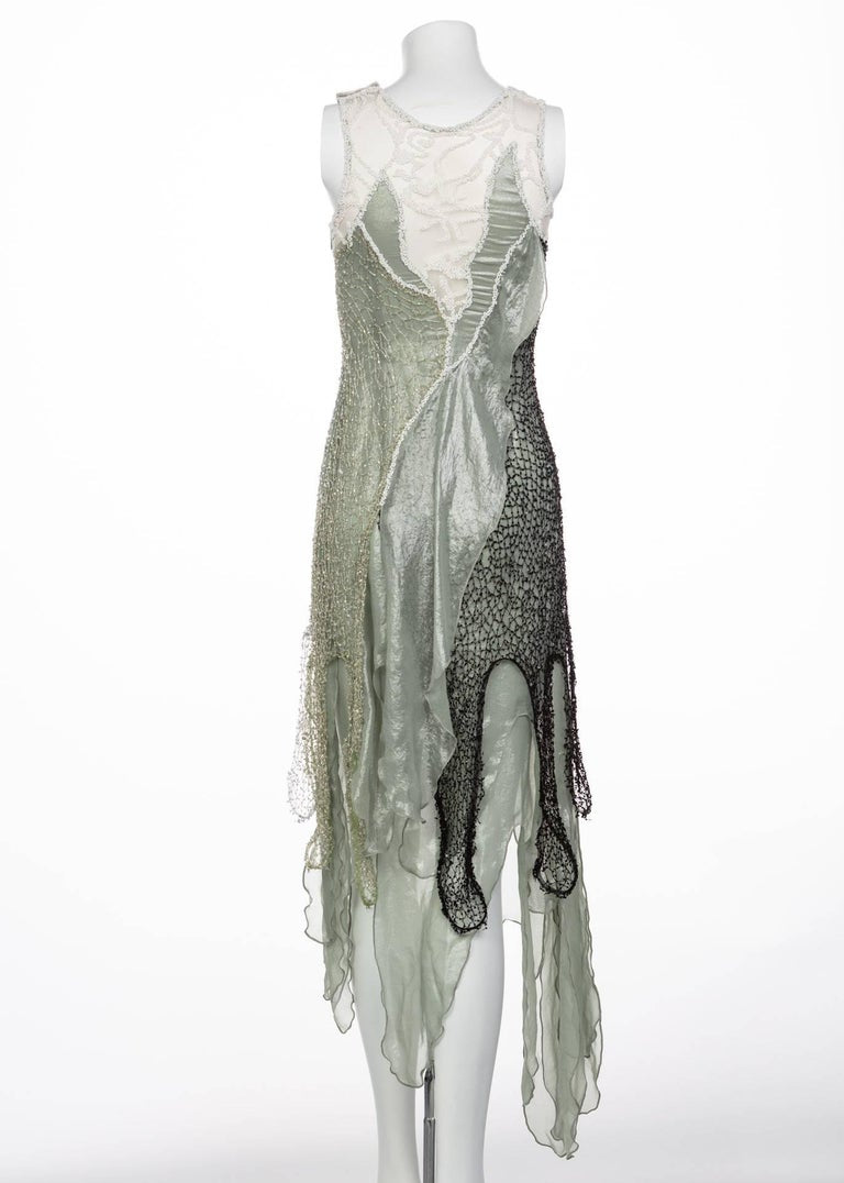 Rodarte Runway Beaded Metal Net Sea Foam Lame Swarovski Crystals Dress, 2015