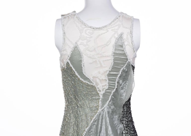 Rodarte Runway Beaded Metal Net Sea Foam Lame Swarovski Crystals Dress, 2015