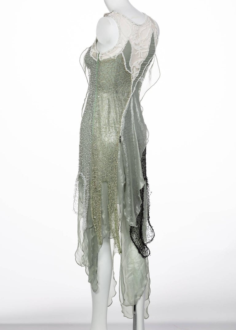 Rodarte Runway Beaded Metal Net Sea Foam Lame Swarovski Crystals Dress, 2015