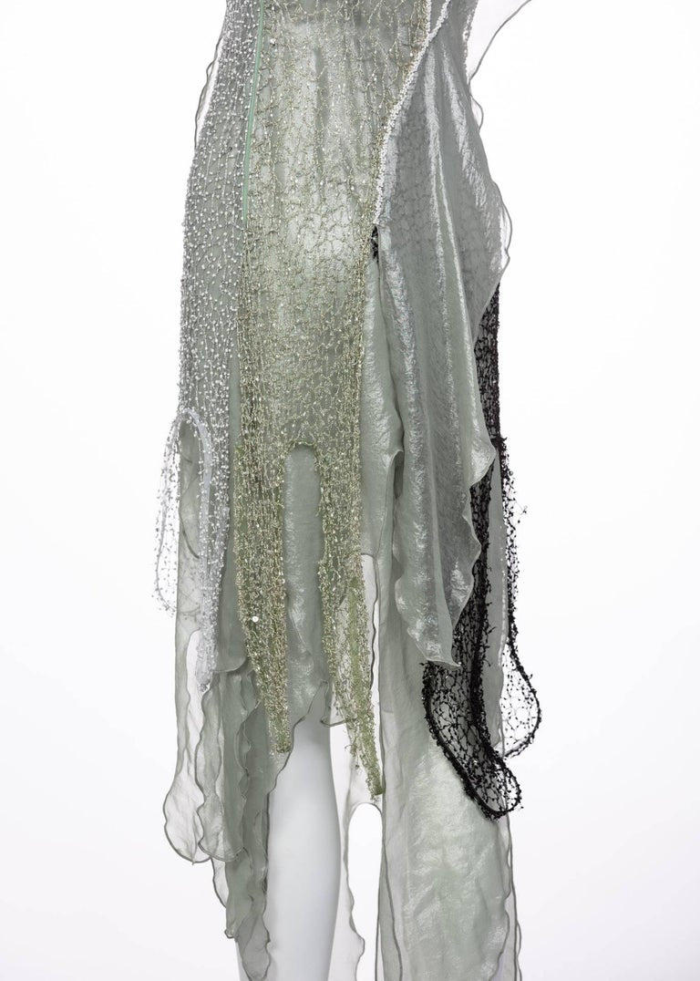 Rodarte Runway Beaded Metal Net Sea Foam Lame Swarovski Crystals Dress, 2015