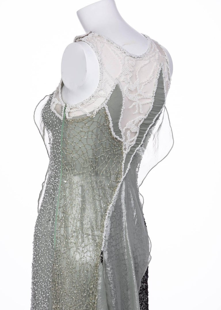 Rodarte Runway Beaded Metal Net Sea Foam Lame Swarovski Crystals Dress, 2015