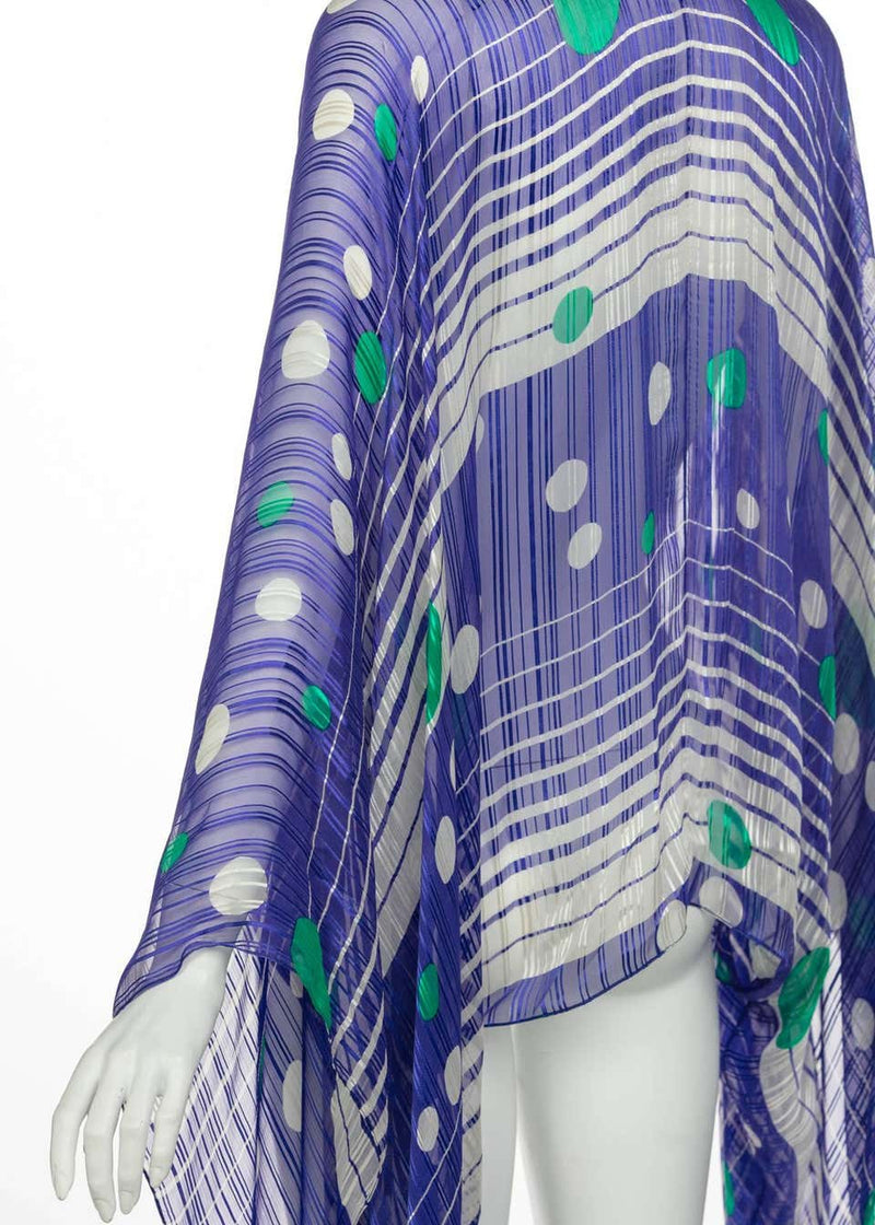 Sheer Silk Multicolored Dots and Stripes Kimono Sleeve Top, 1970s