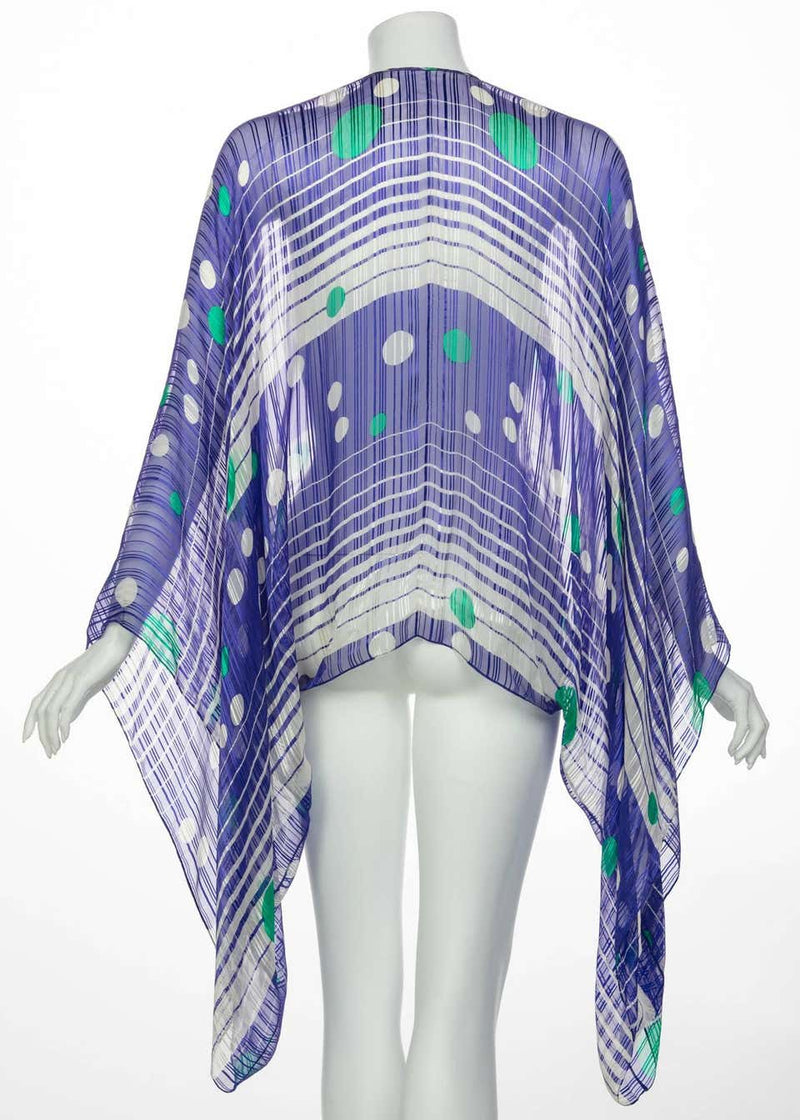 Sheer Silk Multicolored Dots and Stripes Kimono Sleeve Top, 1970s