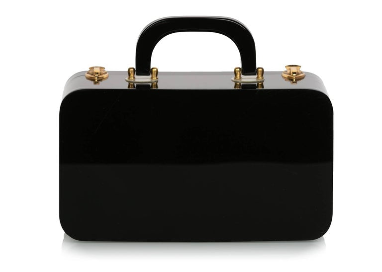 Wilardy Black Lucite Mother of Pearl and Gold Travel Destination Bag,1950s
