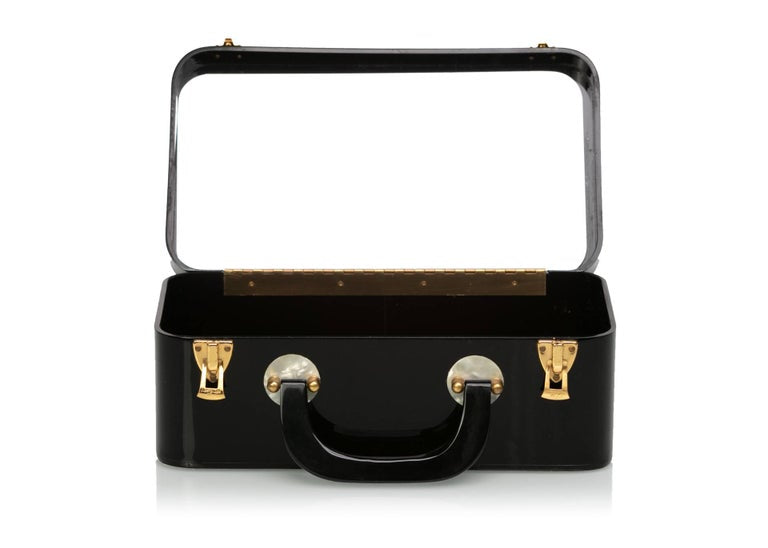 Wilardy Black Lucite Mother of Pearl and Gold Travel Destination Bag,1950s