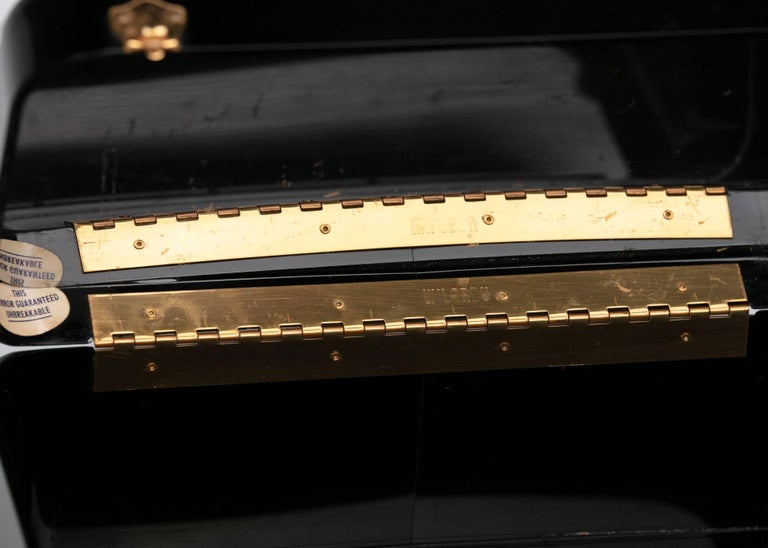 Wilardy Black Lucite Mother of Pearl and Gold Travel Destination Bag,1950s