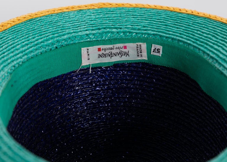 Yves Saint Laurent Glossy Color Block Snakeskin Trim Bowler Hat YSL, 1990s