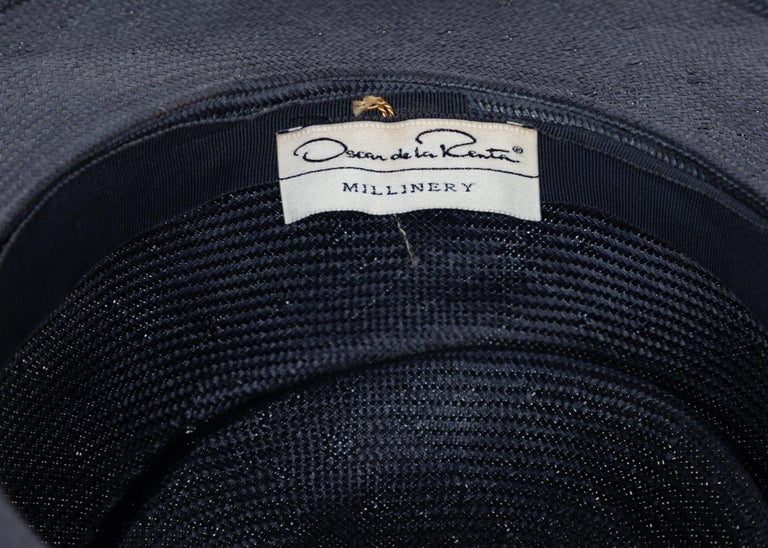 Oscar de la Renta Navy White Bow Straw Hat