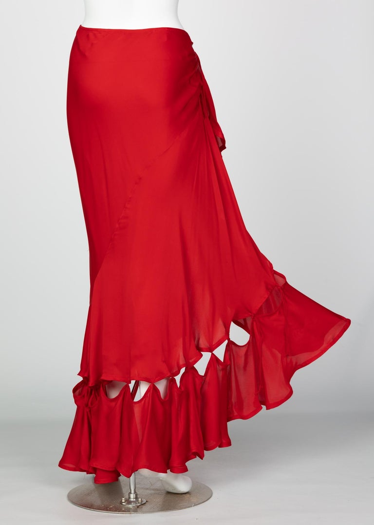 Yves Saint Laurent Red Silk Flamenco Skirt YSL, Runway 2003