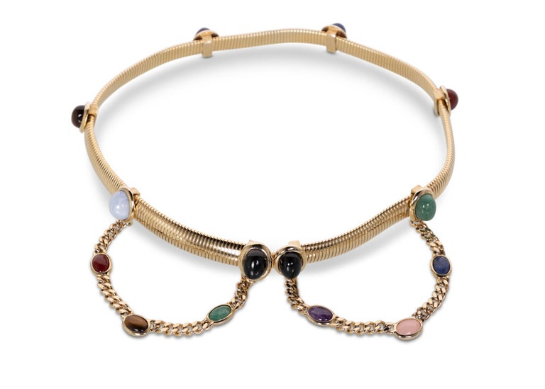 Judith Leiber Gold Semi-Precious Stones Chain Belt, 1990s