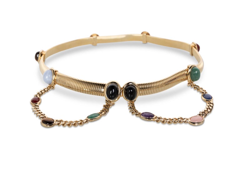 Judith Leiber Gold Semi-Precious Stones Chain Belt, 1990s