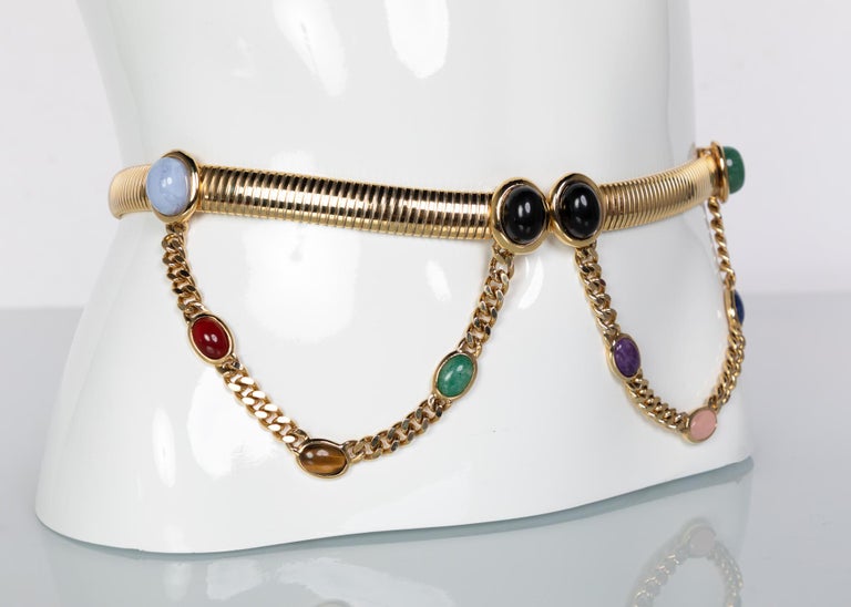 Judith Leiber Gold Semi-Precious Stones Chain Belt, 1990s