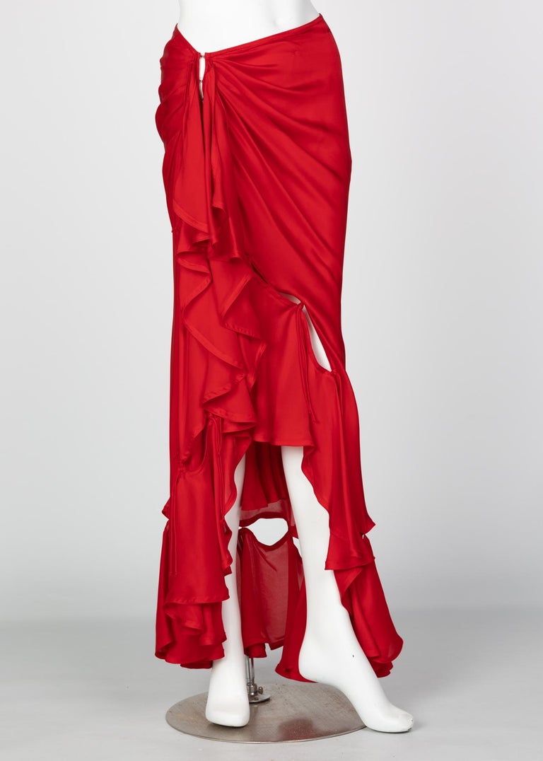 Yves Saint Laurent Red Silk Flamenco Skirt YSL, Runway 2003