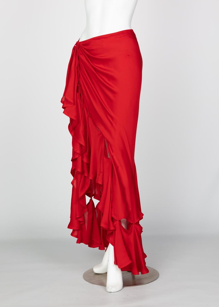 Yves Saint Laurent Red Silk Flamenco Skirt YSL, Runway 2003