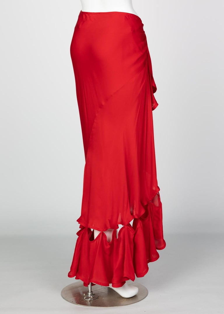 Yves Saint Laurent Red Silk Flamenco Skirt YSL, Runway 2003