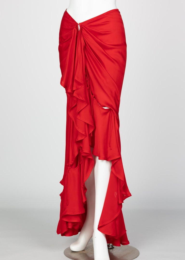 Yves Saint Laurent Red Silk Flamenco Skirt YSL, Runway 2003