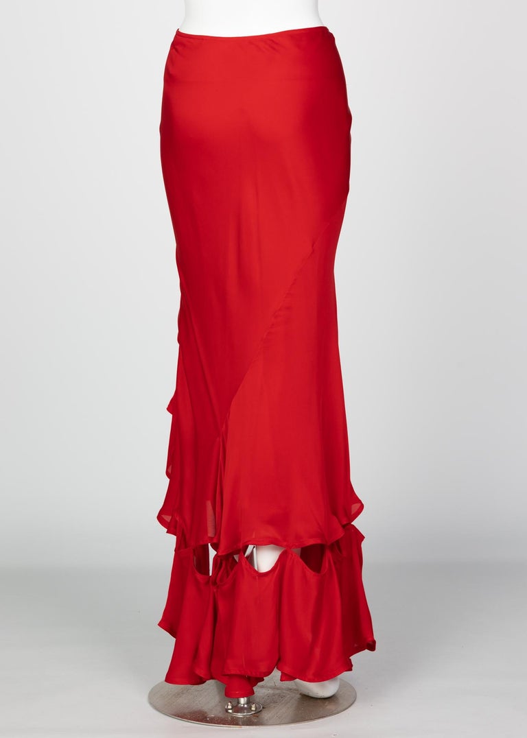 Yves Saint Laurent Red Silk Flamenco Skirt YSL, Runway 2003