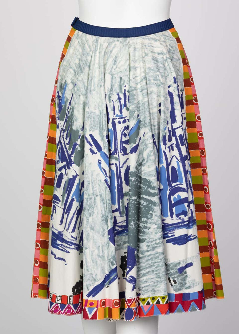 Prada Runway Postcard Print Cotton Circle Skirt, 2004