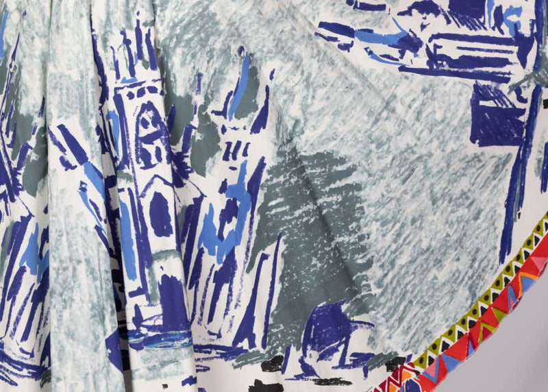 Prada Runway Postcard Print Cotton Circle Skirt, 2004
