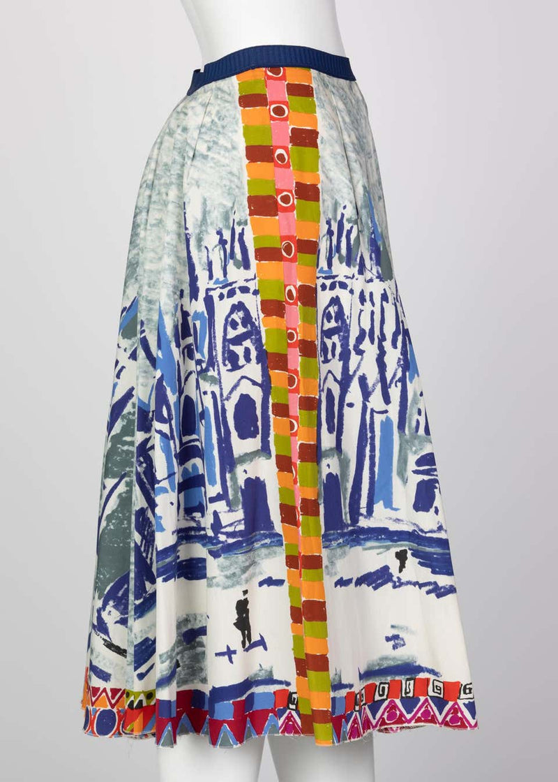 Prada Runway Postcard Print Cotton Circle Skirt, 2004