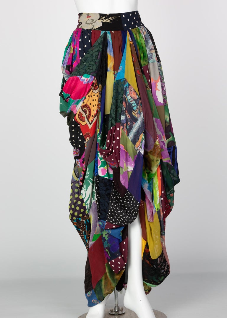 Dolce & Gabbana Multicolored Silk Patchwork Maxi Skirt, 1990s