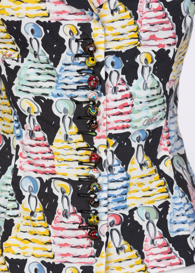 Chloé Karl Lagerfeld Brushstroke Figural Print Painted Buttons Blazer, 1996