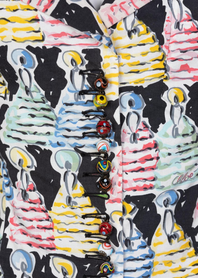 Chloé Karl Lagerfeld Brushstroke Figural Print Painted Buttons Blazer, 1996