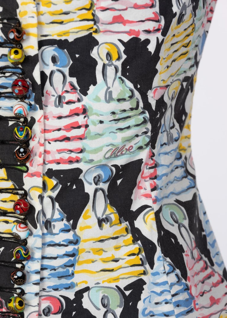Chloé Karl Lagerfeld Brushstroke Figural Print Painted Buttons Blazer, 1996