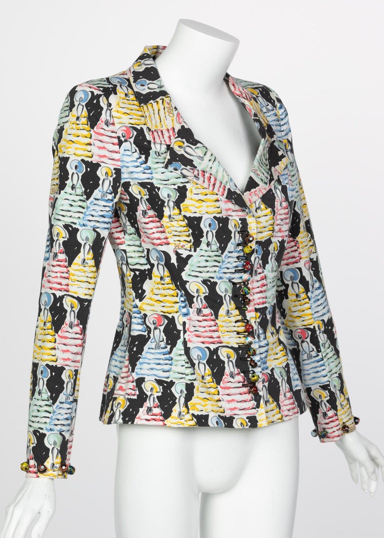 Chloé Karl Lagerfeld Brushstroke Figural Print Painted Buttons Blazer, 1996