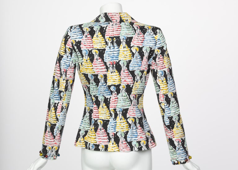 Chloé Karl Lagerfeld Brushstroke Figural Print Painted Buttons Blazer, 1996