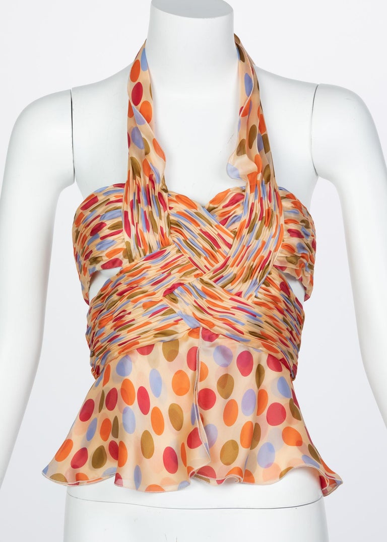 Valentino Silk Polka Dot Halter Top, 1990s