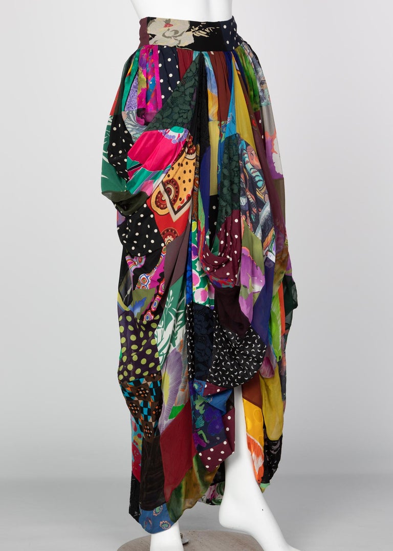 Dolce & Gabbana Multicolored Silk Patchwork Maxi Skirt, 1990s