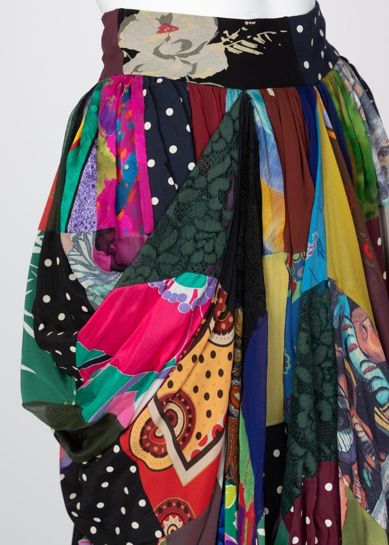Dolce & Gabbana Multicolored Silk Patchwork Maxi Skirt, 1990s