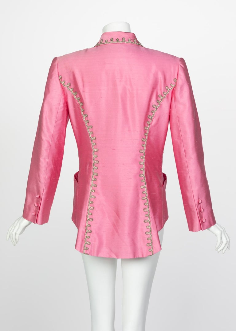 Vintage Chloé Pink Silk Shantung Embroidered Beaded Skirt Suit
