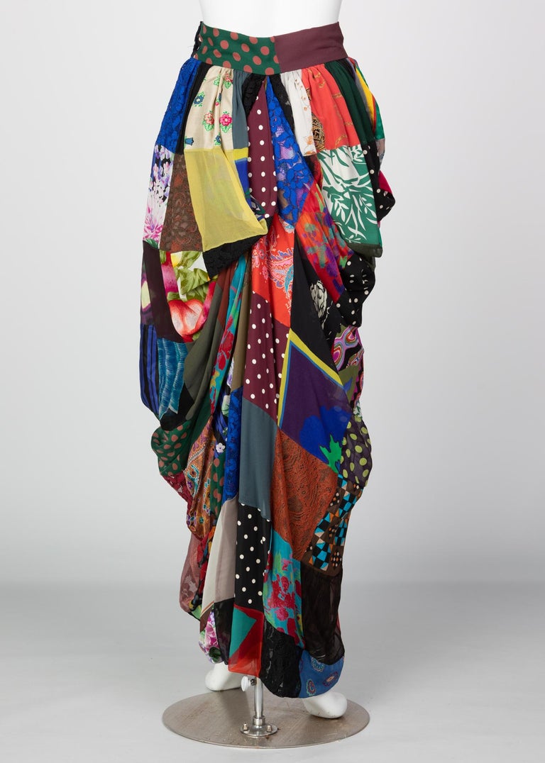Dolce & Gabbana Multicolored Silk Patchwork Maxi Skirt, 1990s