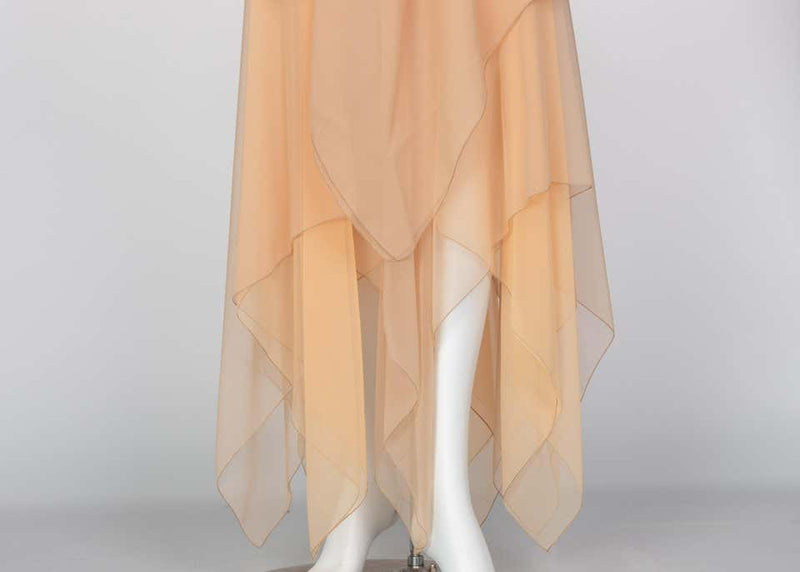 Bob Mackie Ray Aghayan Peach Chiffon Layered Dress Cape Shawl
