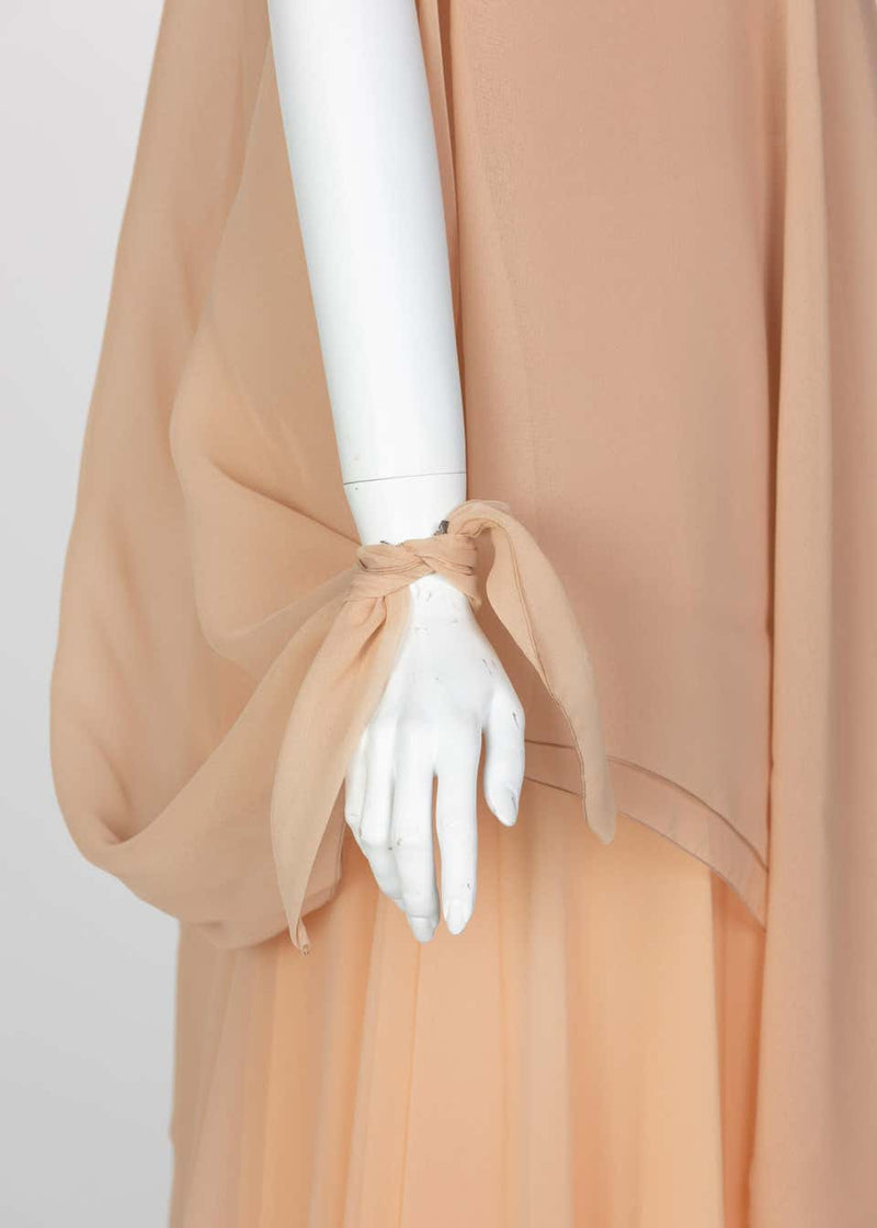 Bob Mackie Ray Aghayan Peach Chiffon Layered Dress Cape Shawl