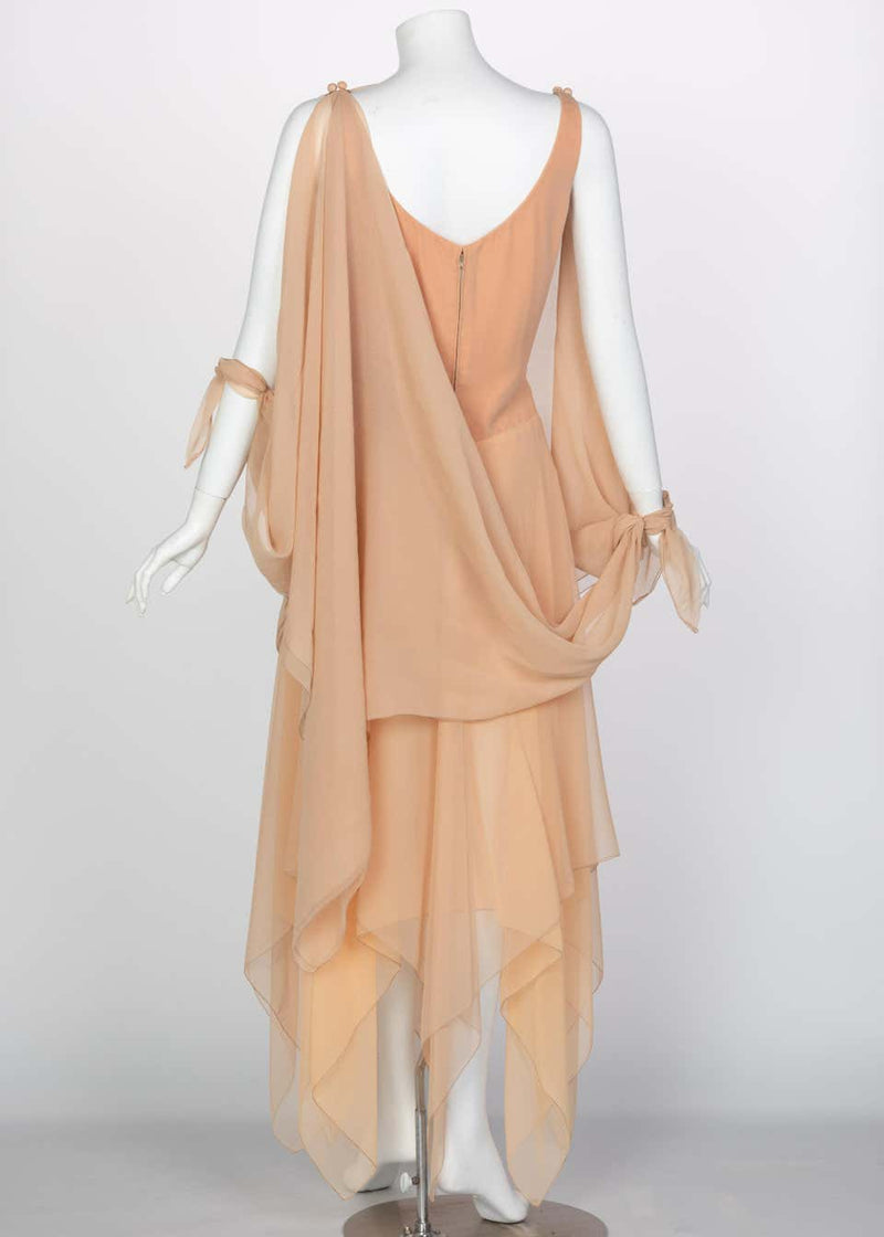 Bob Mackie Ray Aghayan Peach Chiffon Layered Dress Cape Shawl