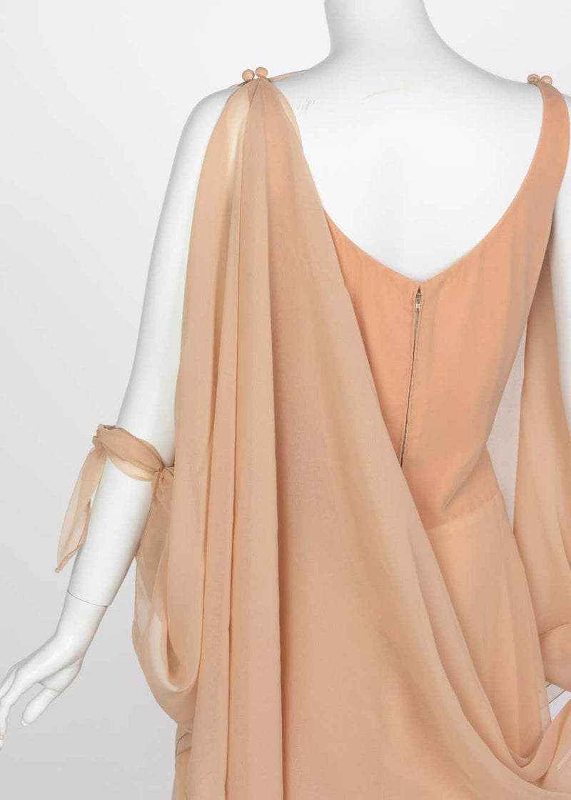 Bob Mackie Ray Aghayan Peach Chiffon Layered Dress Cape Shawl