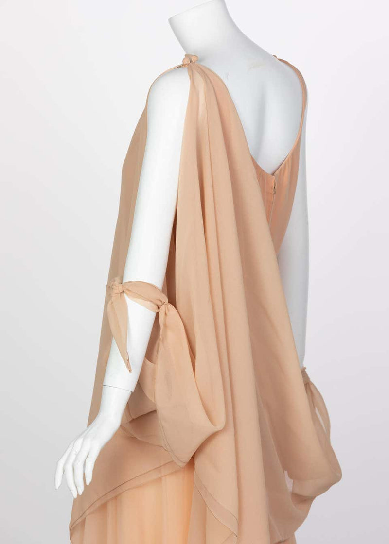 Bob Mackie Ray Aghayan Peach Chiffon Layered Dress Cape Shawl