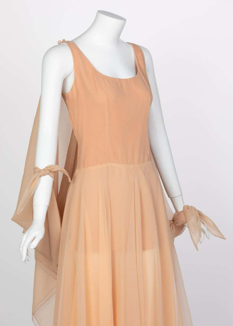 Bob Mackie Ray Aghayan Peach Chiffon Layered Dress Cape Shawl