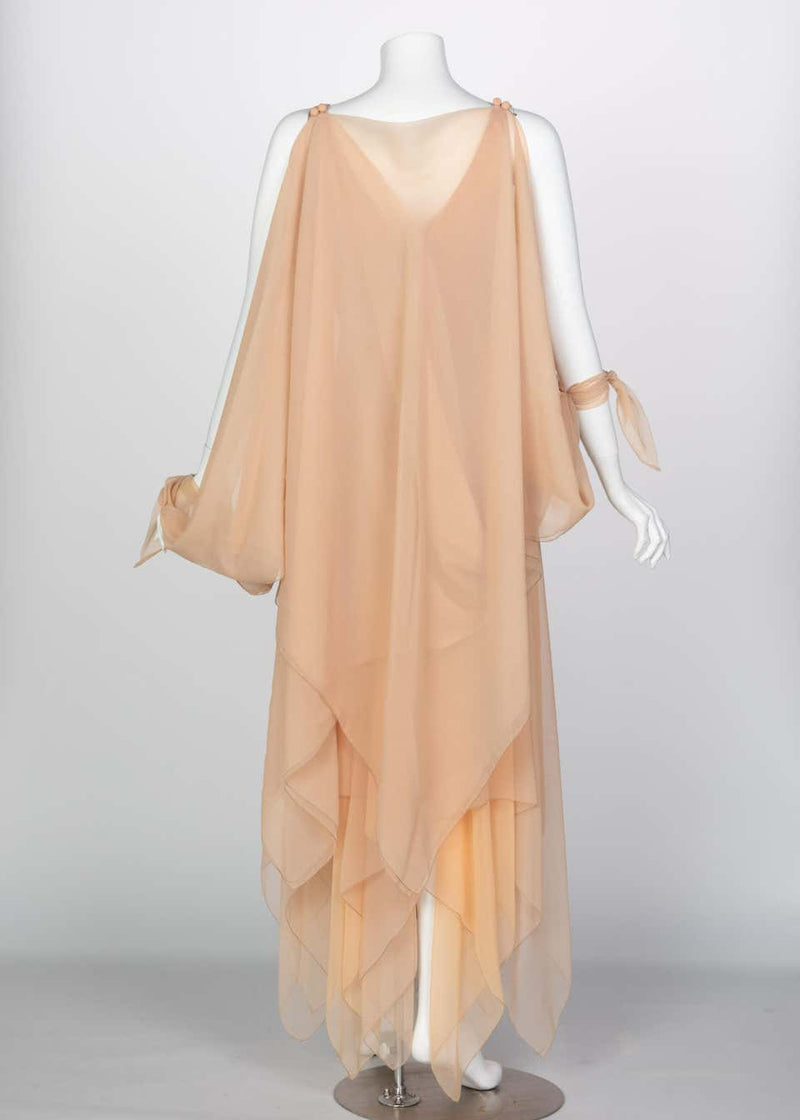 Bob Mackie Ray Aghayan Peach Chiffon Layered Dress Cape Shawl