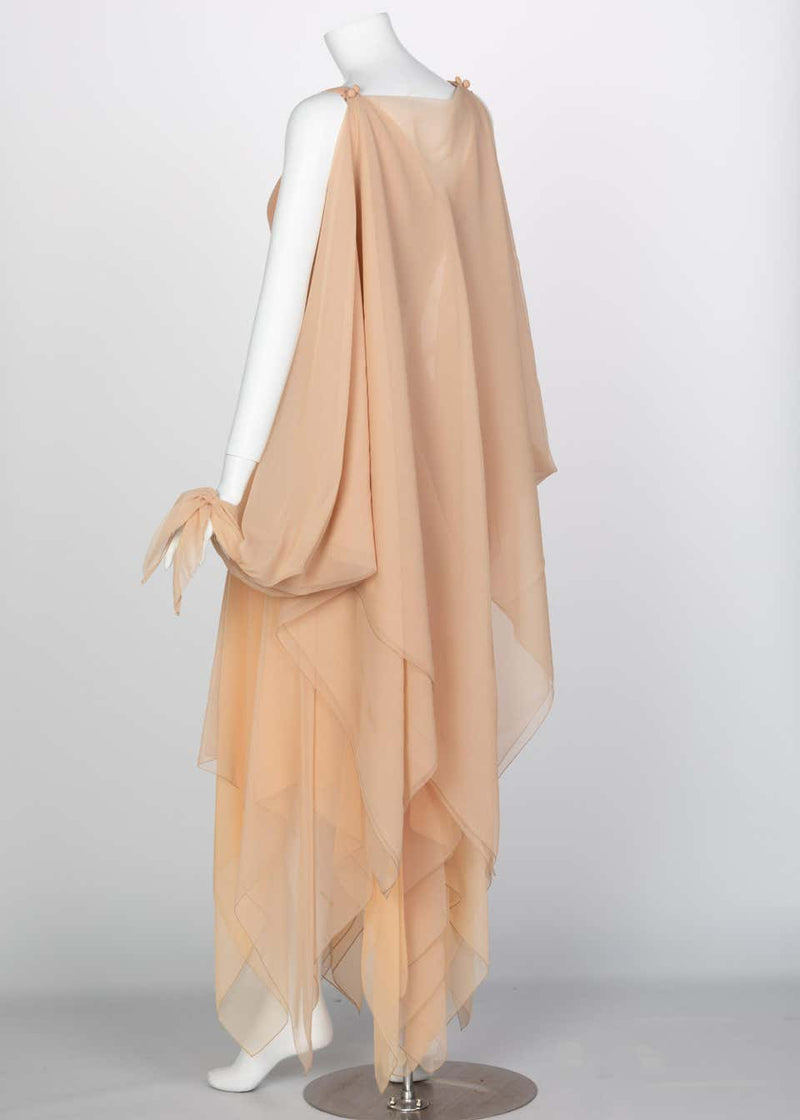 Bob Mackie Ray Aghayan Peach Chiffon Layered Dress Cape Shawl