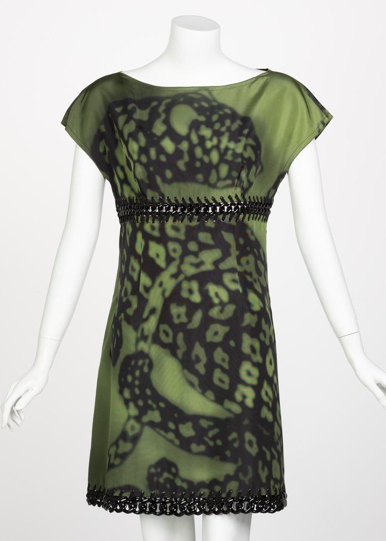 Prada Green Black Chain Inset Printed Shift Dress, Resort 2009