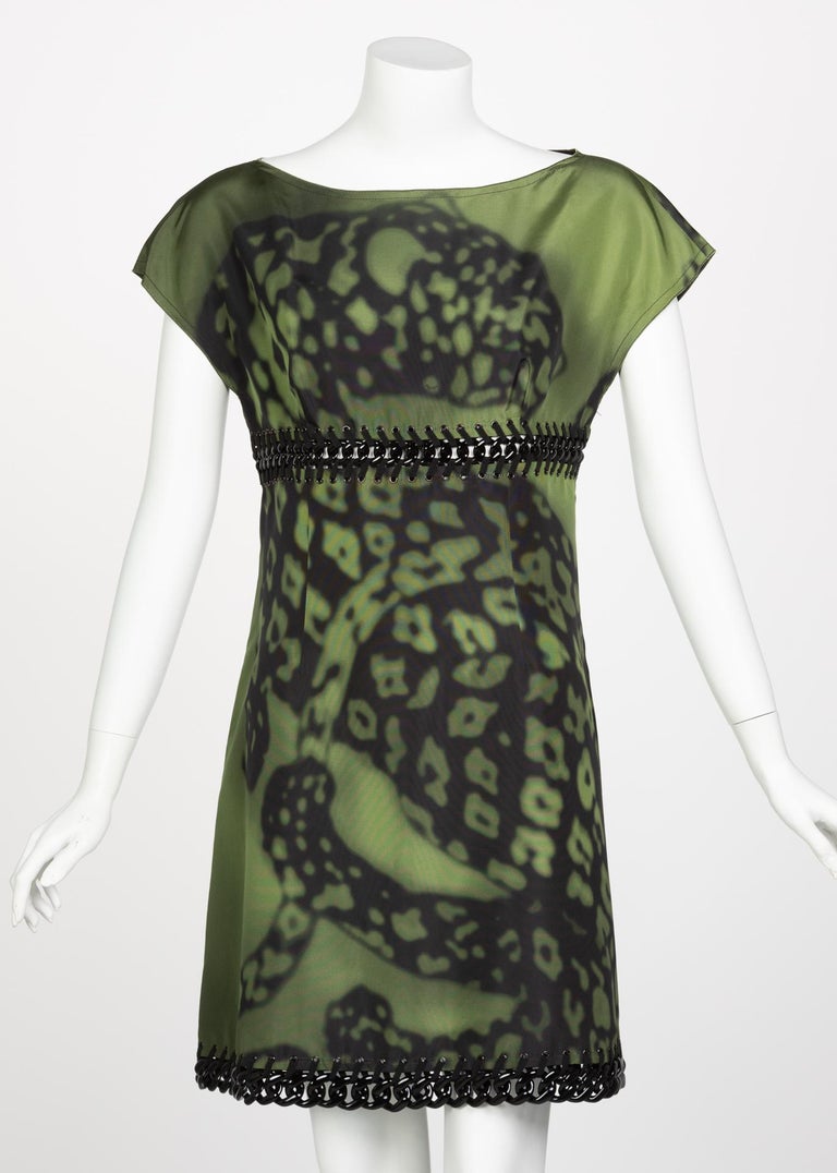 Prada Green Black Chain Inset Printed Shift Dress, Resort 2009
