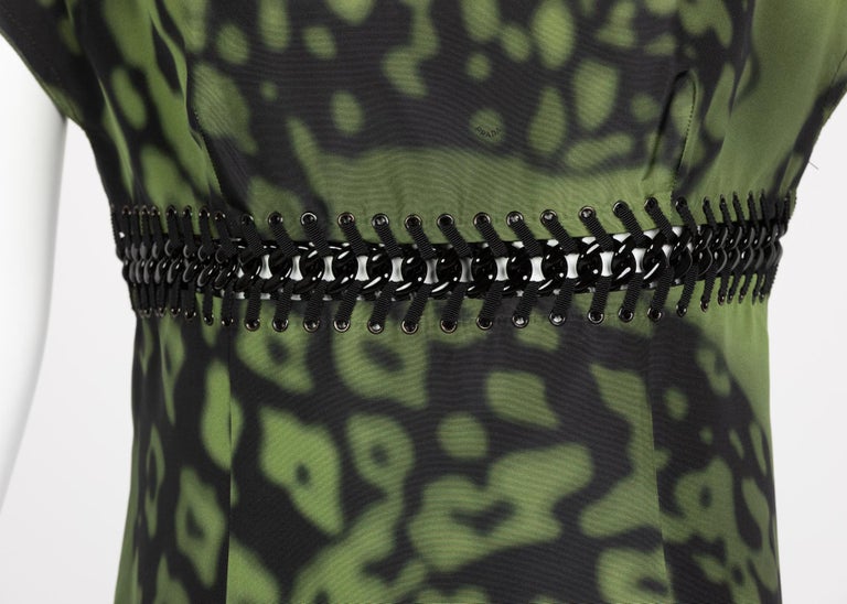 Prada Green Black Chain Inset Printed Shift Dress, Resort 2009