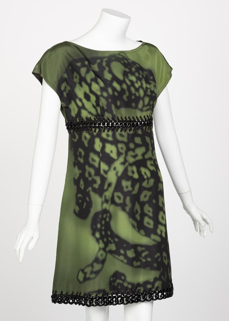 Prada Green Black Chain Inset Printed Shift Dress, Resort 2009