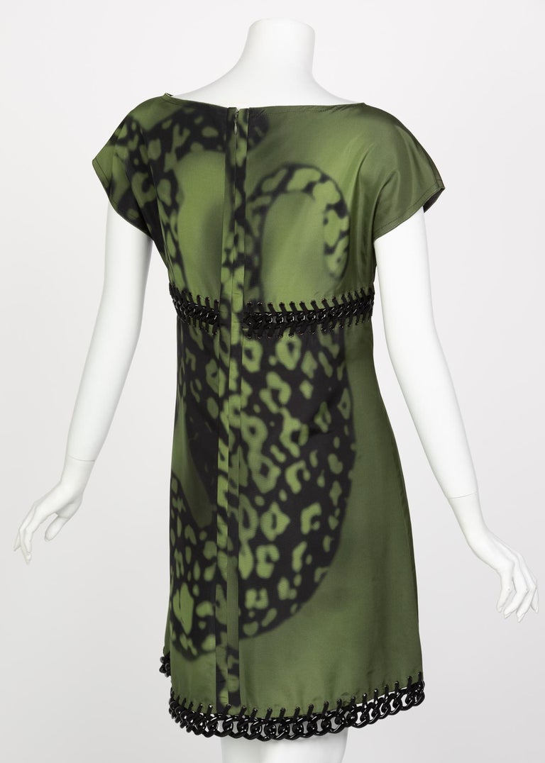 Prada Green Black Chain Inset Printed Shift Dress, Resort 2009
