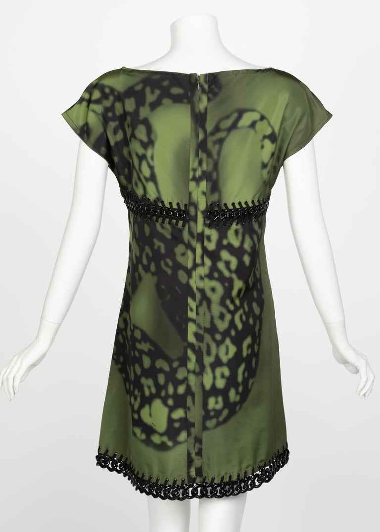 Prada Green Black Chain Inset Printed Shift Dress, Resort 2009